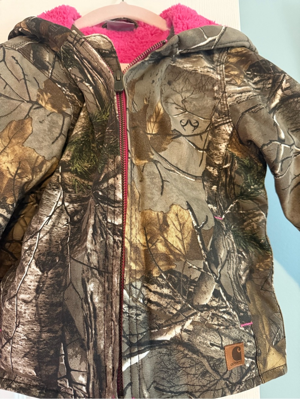 Carhartt Kids Realtree Camo Zip Hoodie with Pink Sherpa Fully Lined